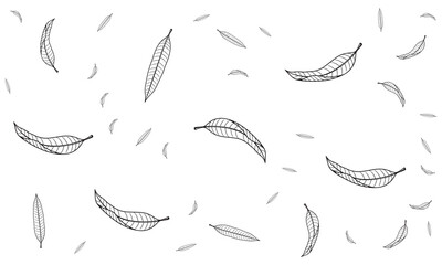 Stylized Falling Leaves Pattern - Simple Black and White Illustration