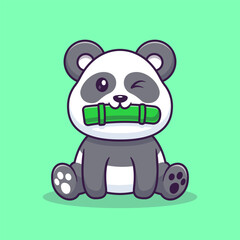 Cute Panda Bite Bamboo Cartoon