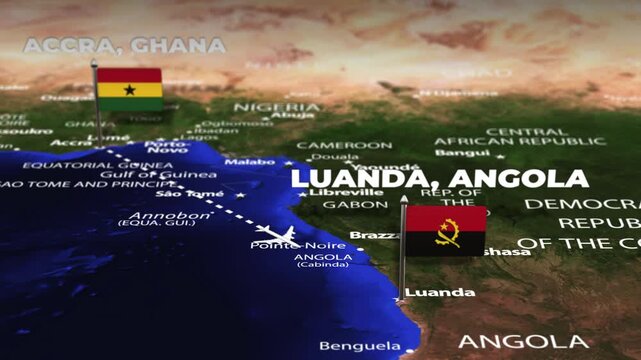 Flight From Accra GHANA to LUANDA ANGOLA with flag pins