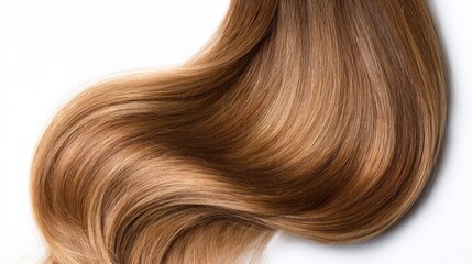 Fototapeta premium A single lock of hair lies gracefully, reflecting light and highlighting its smooth, shiny texture. This elegant strand displays rich tones and a beautiful curve that captivates the eye