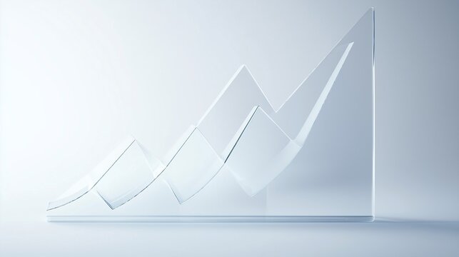 Abstract 3D glass graph with frost texture symbolizing financial growth, minimalistic design.