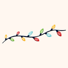 Colorful Christmas Lights On a Dark Wire Across a Creamy Background For Holiday Decor