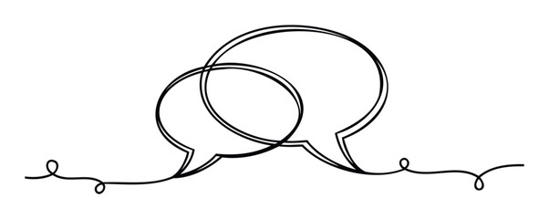 Speech bubbles overlapping in a connected continuous line style, representing conversation and communication for business or personal dialogue, ideal for web and print media