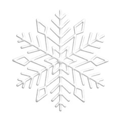 3D white snowflake illustration. PNG with transparent background.	