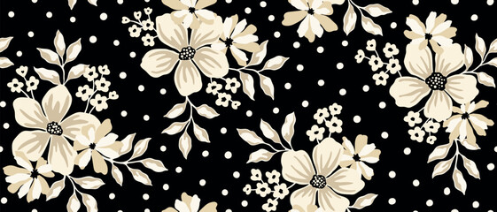 Leaves branch and Hand Drawn doodle Scribble floral plants banner. seamless pattern. Creative minimalist Abstract art background. Design wall decoration, postcard, poster or brochure