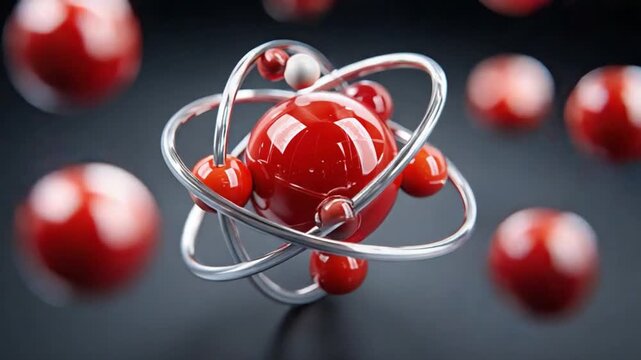 Atom Dynamics: A close-up view of a vibrant atom, showcasing its intricate structure with orbiting electrons and a central nucleus, emphasizing the fundamental building blocks of matter.