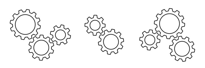 Composition of gears line editable stroke set. Vector