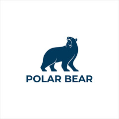 Modern dark blue roaring polar bear vector logo with minimalist flat design