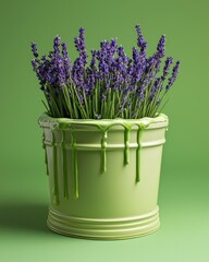 Fresh Purple Lavender Bouquet in Stylish Green Ceramic Pot.