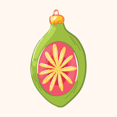 Colorful Green Fruit Cut Open With Pink Center And Yellow Seed Starburst Illustration