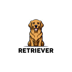 Stylized golden retriever dog vector mascot logo with happy expression