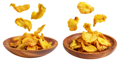 Set of Fiji takeaway and street foods fried breadfruit chips rustic alternative to potato chips on white transparent background