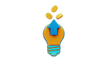 Lightbulb with Arrow and Coins: Idea Generation Concept