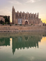 Gothic Cathedral of Palma de Mallorca Reflected in a Lake