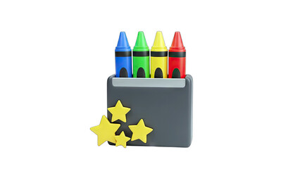 Colorful Crayons in Holder with Stars on White Background