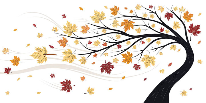 An autumn tree silhouette rendered in black with intricate branching against a png white background.