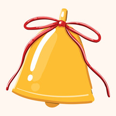 Golden Bell With Red Ribbon For Celebration, Holiday Decor, And Festive Gift Theme