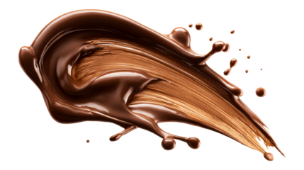 Rich glossy chocolate swirl with splashes and droplets, perfect for dessert, baking and confectionery advertising visuals