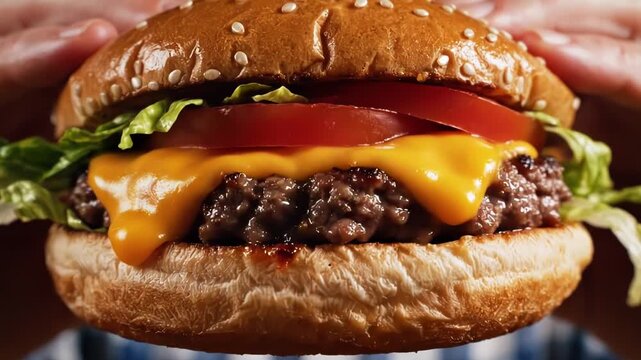 closeup of humburger with cheese