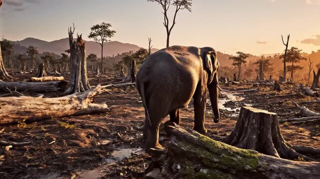 wildebeest in the serengeti, elefant in the sunset