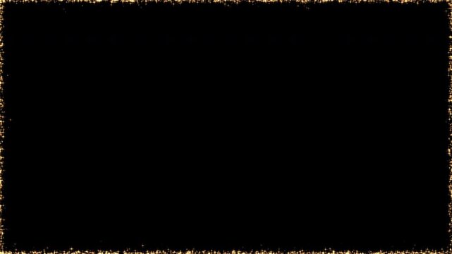 Glowing golden frame made of dense glitter particles on black background animation
