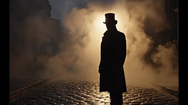 silhouette of a man standing in the fog of the city