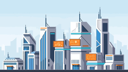 Futuristic cityscape with modern skyscrapers and advanced technology integrated into urban design