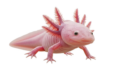 High-detail axolotl featuring delicate gills and soft textures, isolated on a pure white background, ideal for digital art, educational projects, or wildlife illustration.