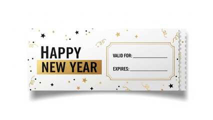 Realistic New Year Gift Voucher with Black and Gold Accents and Happy New Year Text Vector Illustration