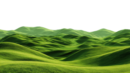 Vast expanse of undulating green hills and valleys under a bright sky, perfect for nature documentaries, environmental campaigns, or serene landscape backgrounds.