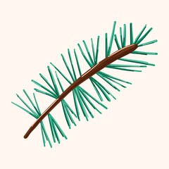 Illustration Of A Pine Branch With Green Needles On A Brown Stem