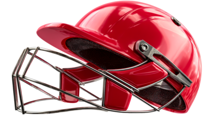 Professional red cricket helmet with protective face grill for batsman safety and athletic performance used in sports and outdoor activities
