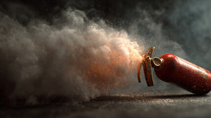 Fire extinguisher spraying powder in slow motion
