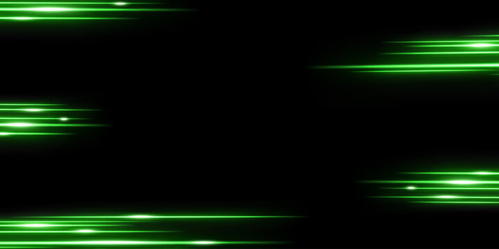 Green intersecting laser beams, glowing stripes. Abstract vector illustration on black background.