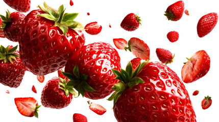 Vibrant fresh strawberries, whole and halved, bursting with juicy color for vibrant food and beverage marketing and healthy eating promotions