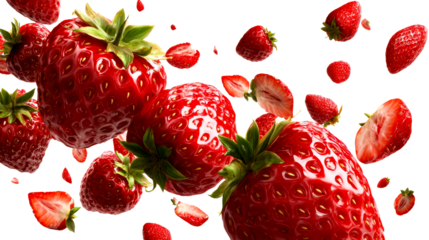 Vibrant fresh strawberries, whole and halved, bursting with juicy color for vibrant food and beverage marketing and healthy eating promotions