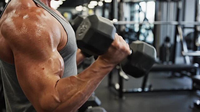 Intense Bicep Curls - Building Strength and Muscle Mass in the Gym.