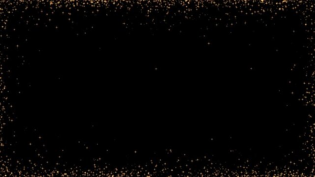 Golden particles forming animated border frame on black background with empty center
