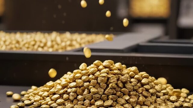 gold nuggets falling in a bank