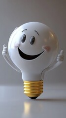 Happy Smiling Light Bulb Giving Thumbs Up Gesture.