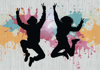 Vibrant graffiti-style abstract splashes and cool teen dance. Modern youth culture illustration, energetic movement and rhythm.