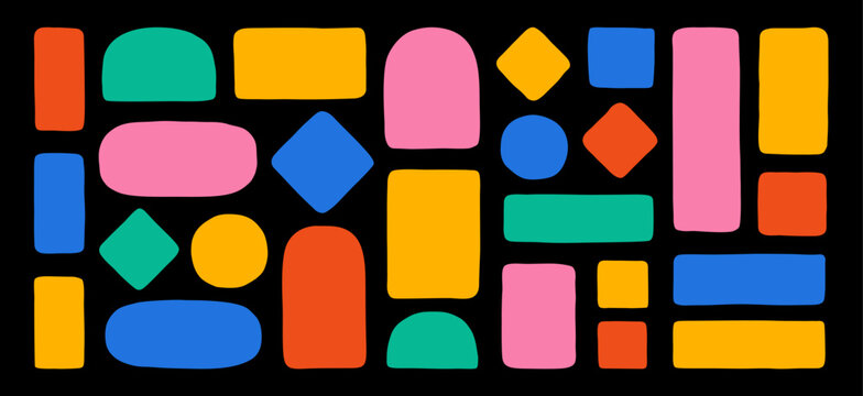 Organic hand-drawn vector frame shapes. Abstract rectangles, rounded boxes, irregular bubble forms. Square, oval, round, rhombus, and arch elements. Freeform sketched bg. Fun playful speech textboxes