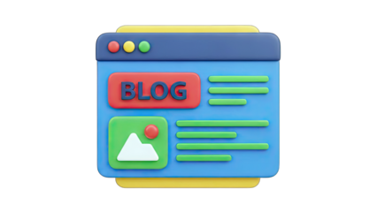 3D Blog Interface Illustration on White Background