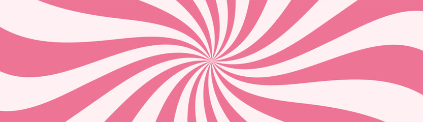Pink circus background. Funfair swirl patern. Spiral carnival pattern. Groovy vector retro color sunburst twirl bg. Groovy caramel backdrop. Abstract fun Christmas banner. Vintage sun ray illustration © babayuka
