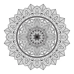 Detailed mandala on white background for coloring books henna, mehndi, tattoo, decoration.