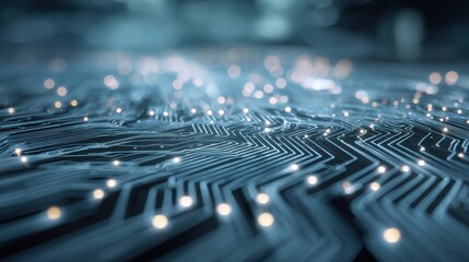 View of Technology Circuit Lines in a Soft Blue Field With Space for Text and Design Elements