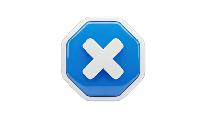 3D Blue Octagon with White X Symbol on White Background