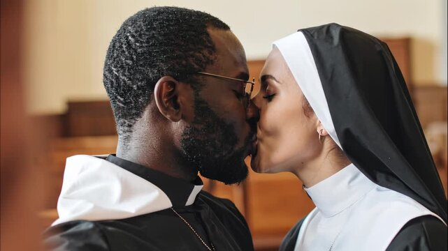 copule of a priest and a nun kissing church
