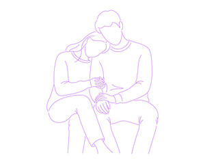 Couple Resting on Shoulder Lineart Illustration