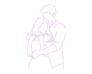 Man Hugging Woman from Behind Lineart Illustration